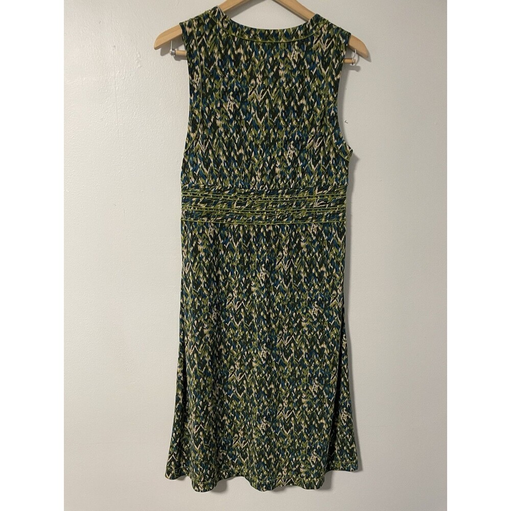 BCBG Maxazria Multicolor Green Brown Teal V-neck Empire Waist Sleeveless Dress S - Picture 4 of 7